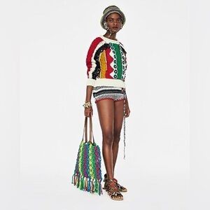 NWOT Zara Crochet Cable Knit Coogi Style Sweater Small